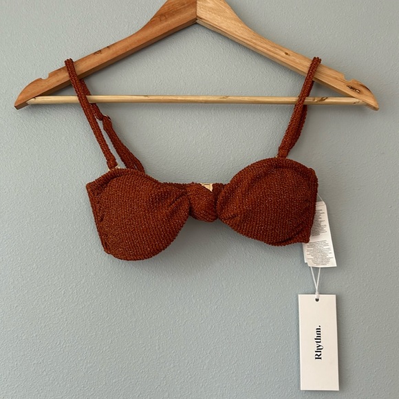 Rhythm. • NWT Wave Break Knotted Bandeau Swim Top Brown Gold Desert Shimmer 6/XS - Picture 13 of 14